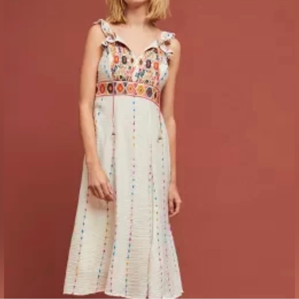 Anthropologie Maeve Women’s Llama Embroidered Midi Dress Size 16 NWT